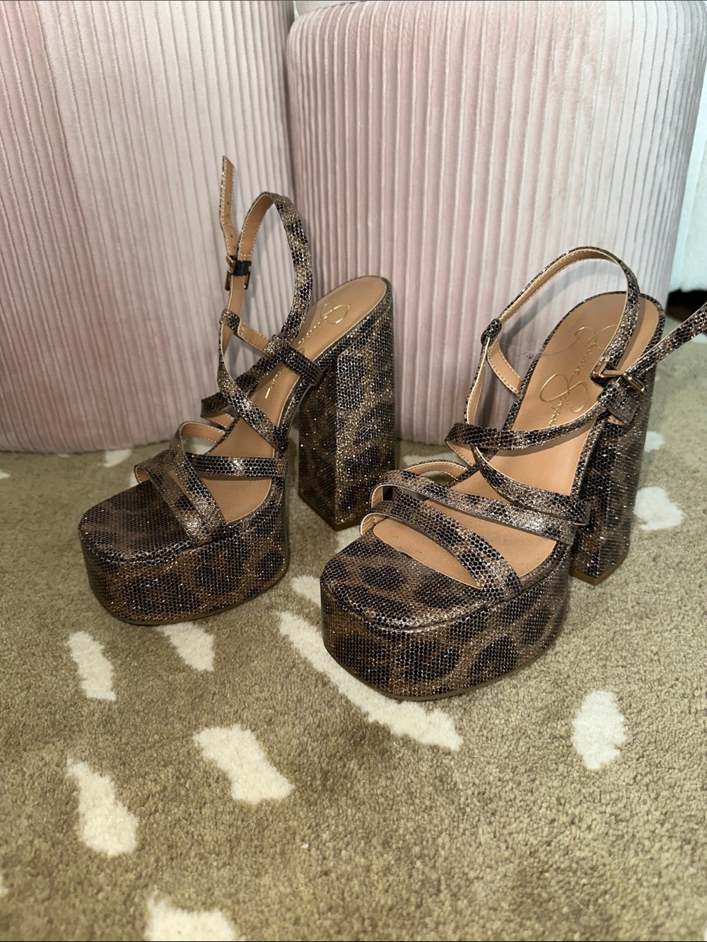 Jessica Simpson Brown Leopard Platform Sandals with Ankle Straps - 7.5 🆕